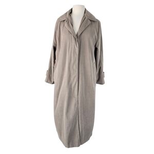 London Fog Faux Suede Grayish Khaki Full Length Hooded Trench Coat Size 6P